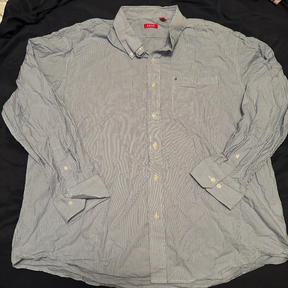 Izod Mens Button Down Shirt Size XXL Blue white Striped